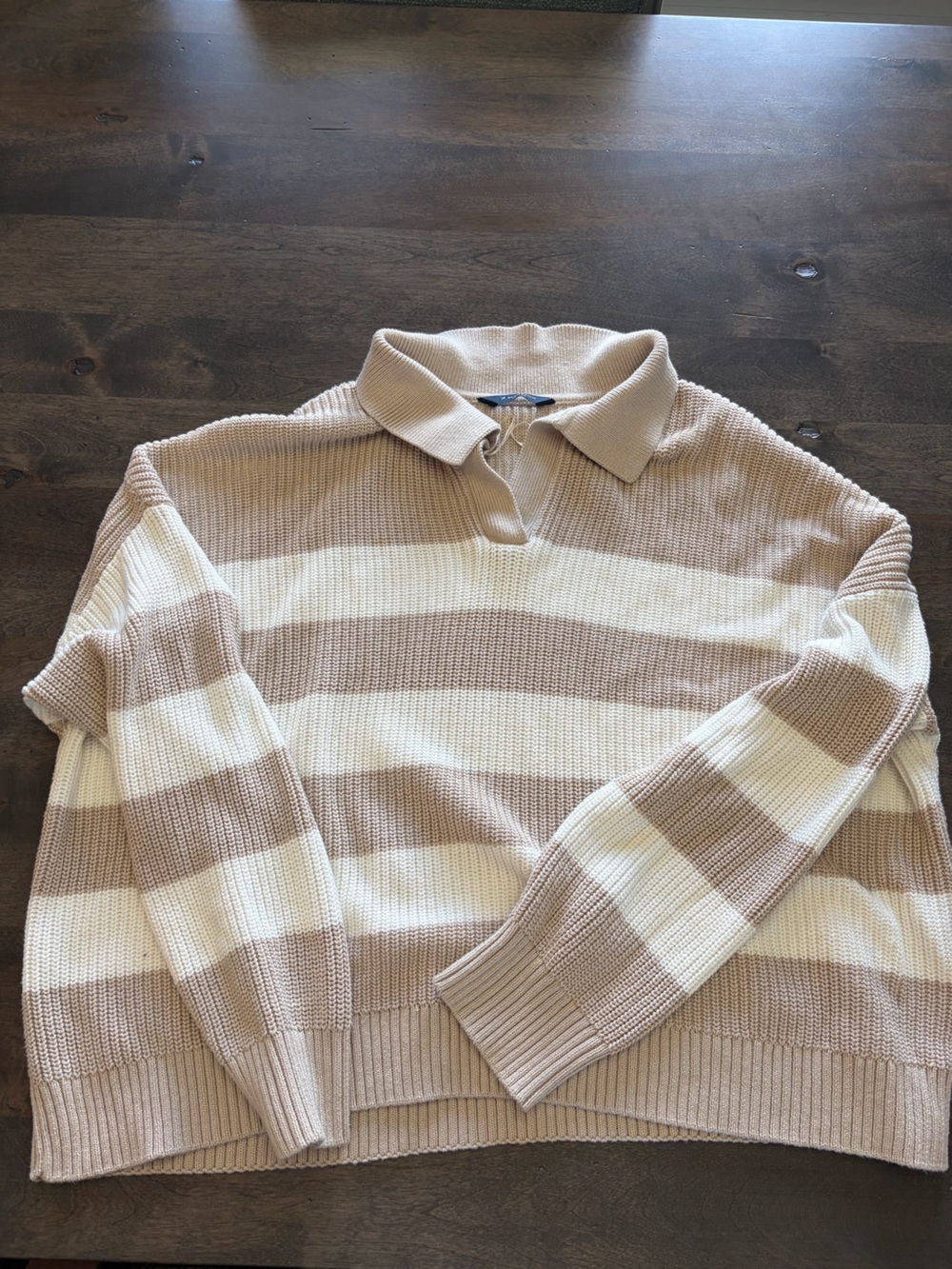 Women’s Collared Striped Knit Sweater in Cream and Tan